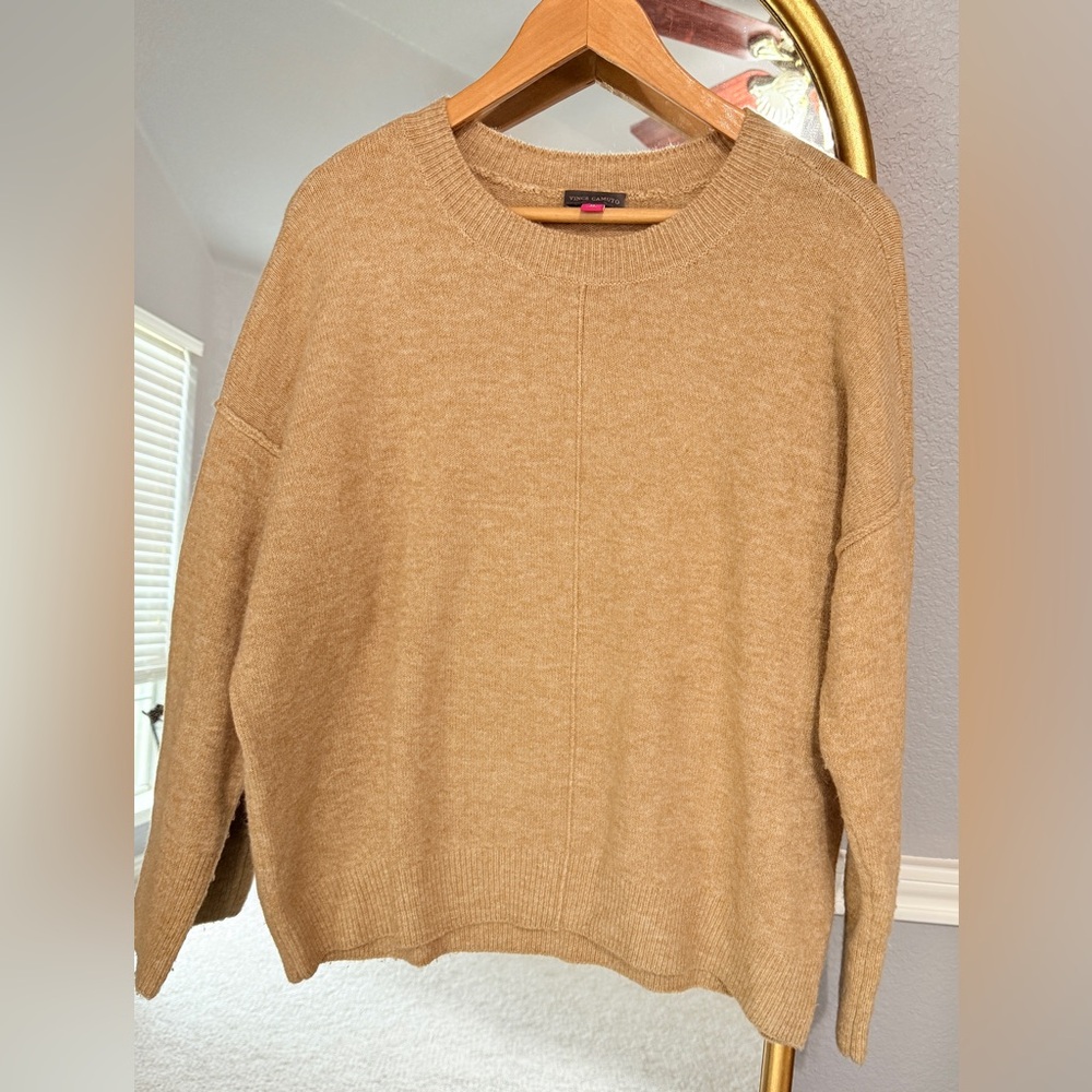 Vince Camuto Women’s Tan Pullover Crewneck Oversized Sweater in Latte Heather M - Picture 3 of 6